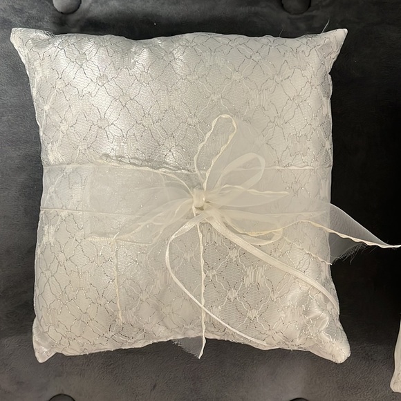 2 white satin and lace ring pillows. Never used! Smoke and pet free home. - Picture 2 of 4
